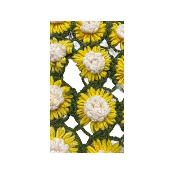 Vintage Crocheted Daisy Afghan Lap Blanket Green White Yellow 49x64 Floral - Picture 13 of 15